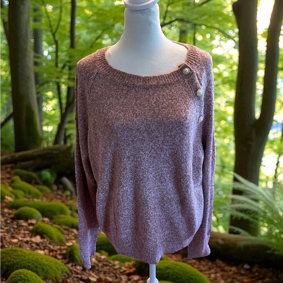 NWOT Womens Heather Pink Pullover Long Sleeve Sweater Button Design XL Polyester - Picture 5 of 15